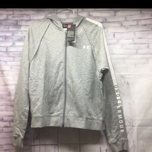 Under Armour Rival Steel Light Gray Heather Zip-Up Hoodie Womens Large